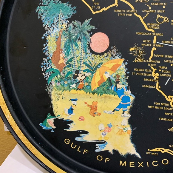 Vintage Walt Disney Florida Map Souvenir Metal Tray Mickey,Donald,Pooh Etc - Picture 2 of 6